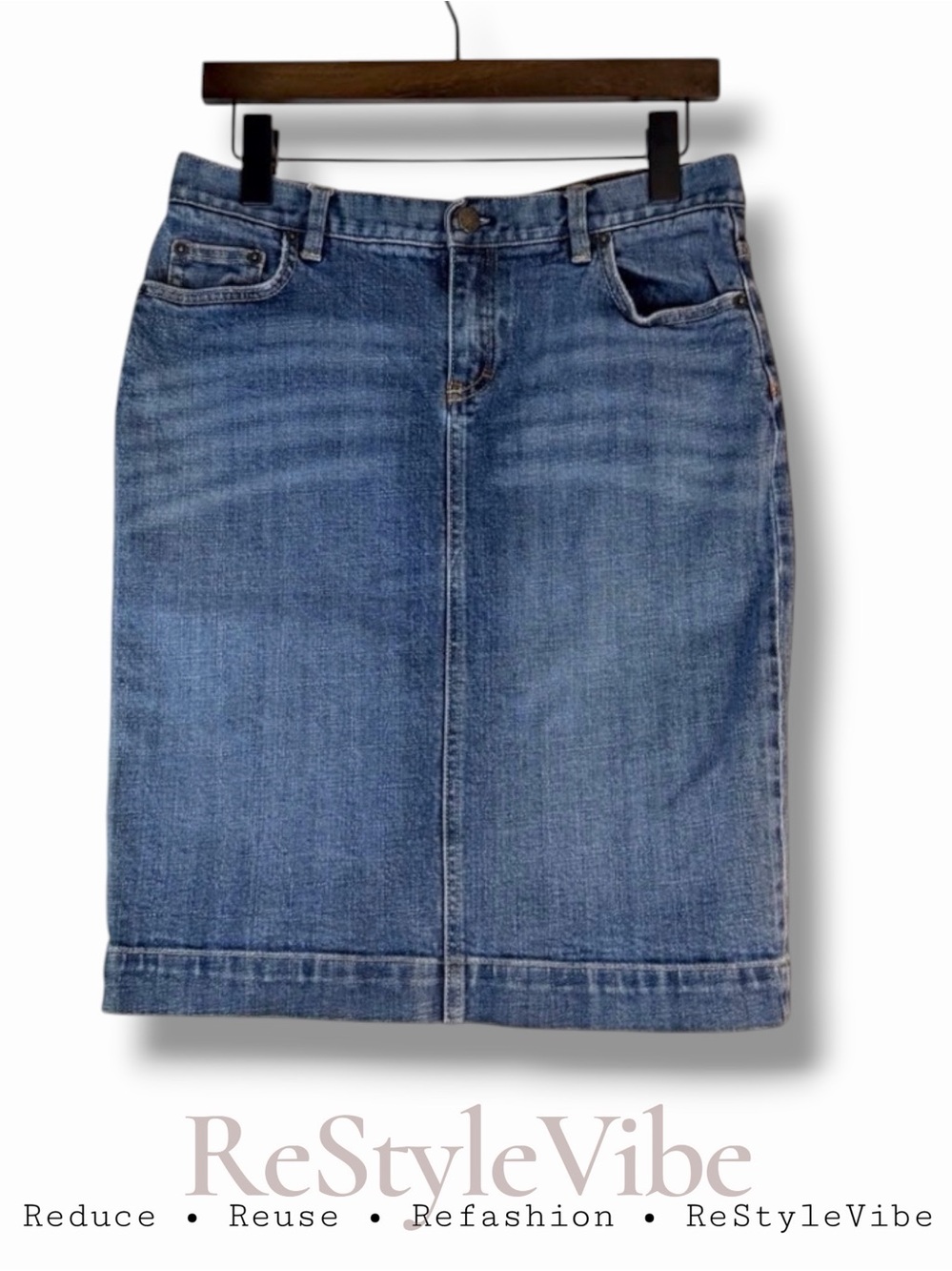 J CREW Women’s Size 30 Skirt Denim Jean Pencil Knee Length Stretch Back Slit